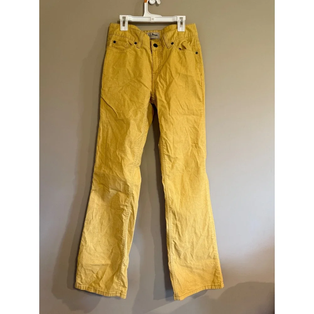 LL Bean Womens Corduroy Pants Mustard Yellow Straight Fit Size 6 Medium Tall